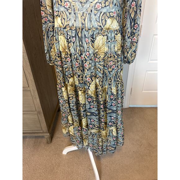 Morris & Co. x H&M | Blue/Teal/Chartreuse Sheer Paisley Midi Tiered Dress | 6 - Picture 15 of 16